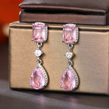 Luxury Pink & Yellow Cubic Zirconia Dangle Earrings