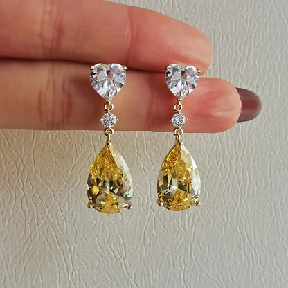 Luxury Yellow Pear Cubic Zirconia Drop Earrings