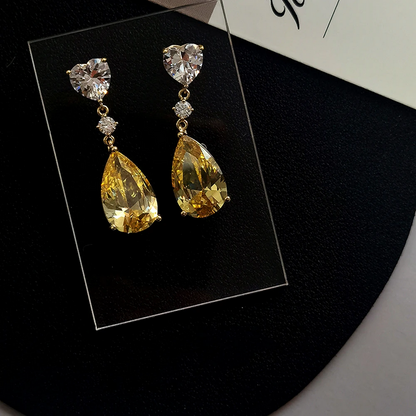 Luxury Yellow Pear Cubic Zirconia Drop Earrings