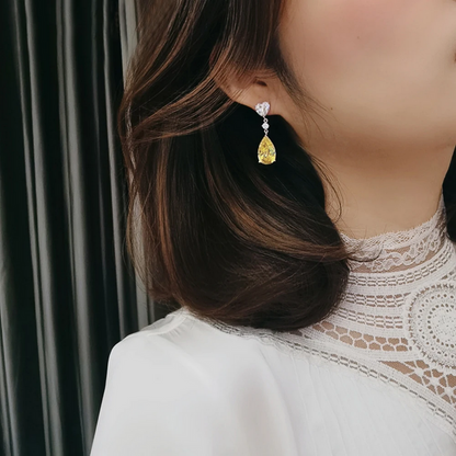 Luxury Yellow Pear Cubic Zirconia Drop Earrings