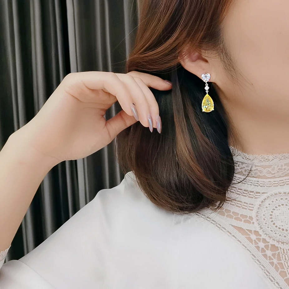 Luxury Yellow Pear Cubic Zirconia Drop Earrings