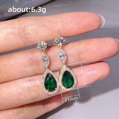 Elegant Green & White Cubic Zirconia Drop Earrings