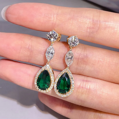 Elegant Green & White Cubic Zirconia Drop Earrings