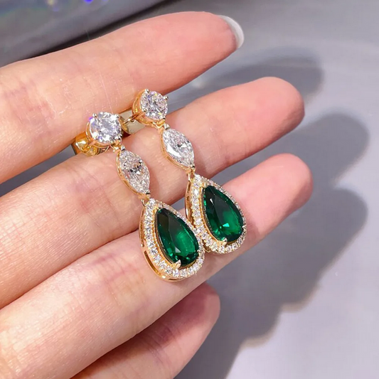 Elegant Green & White Cubic Zirconia Drop Earrings