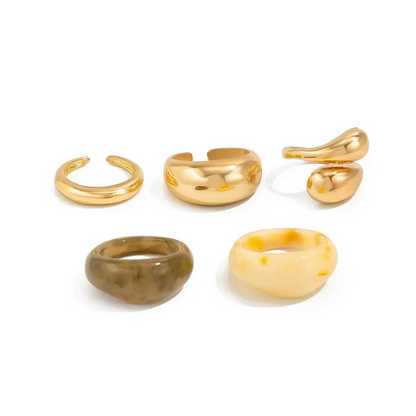5Pcs Vintage Boho Resin Acrylic Rings Set