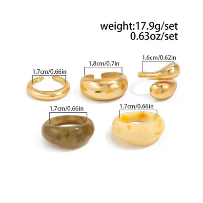 5Pcs Vintage Boho Resin Acrylic Rings Set