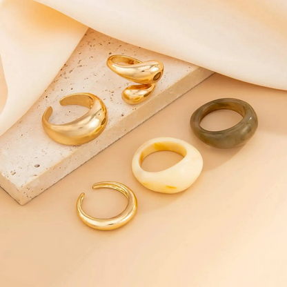 5Pcs Vintage Boho Resin Acrylic Rings Set