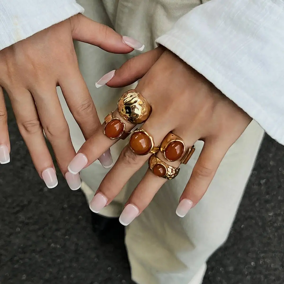 5Pcs Luxury Acrylic Rhinestone Rings Set