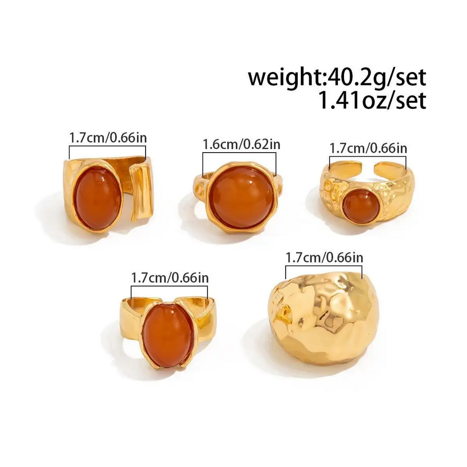 5Pcs Luxury Acrylic Rhinestone Rings Set