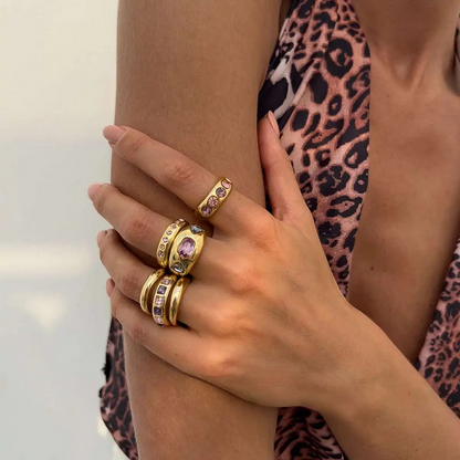 6Pcs Purple Rhinestone Rings Set