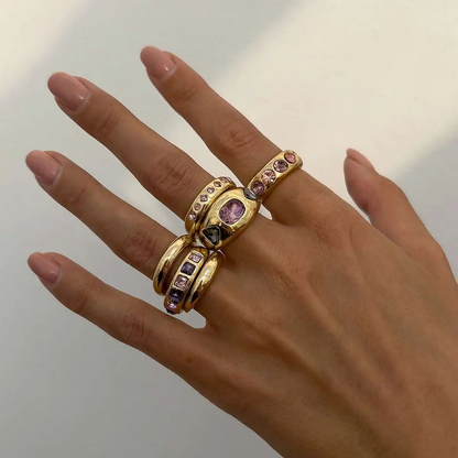 6Pcs Purple Rhinestone Rings Set