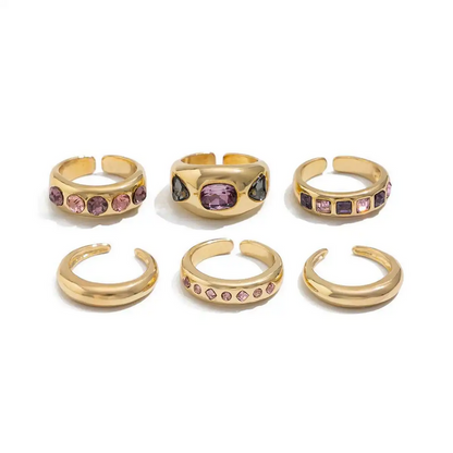 6Pcs Purple Rhinestone Rings Set