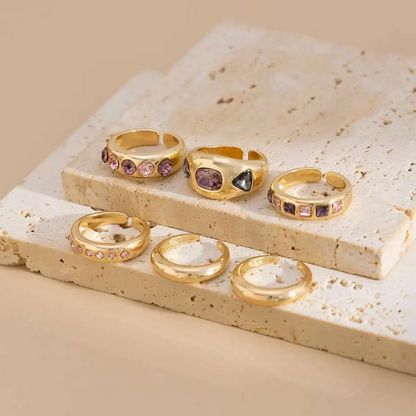 6Pcs Purple Rhinestone Rings Set