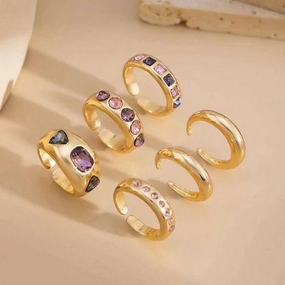 6Pcs Purple Rhinestone Rings Set