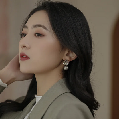 ElegantPearl Crystal Inlaid Stud Earrings for Women