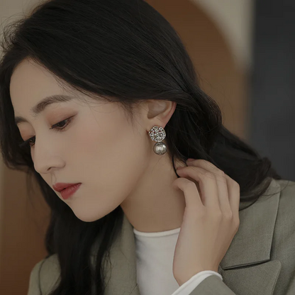 ElegantPearl Crystal Inlaid Stud Earrings for Women