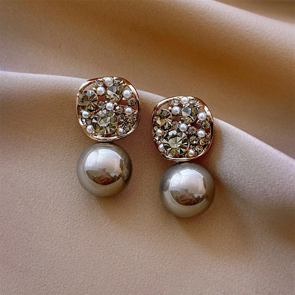 ElegantPearl Crystal Inlaid Stud Earrings for Women