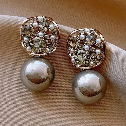 ElegantPearl Crystal Inlaid Stud Earrings for Women