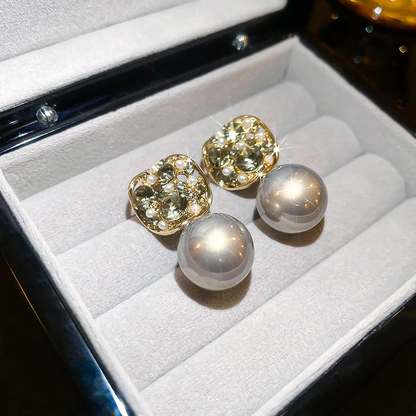 ElegantPearl Crystal Inlaid Stud Earrings for Women