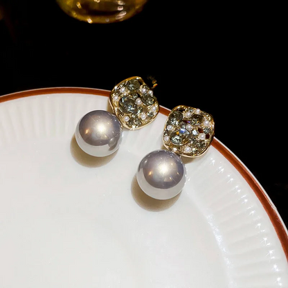 ElegantPearl Crystal Inlaid Stud Earrings for Women