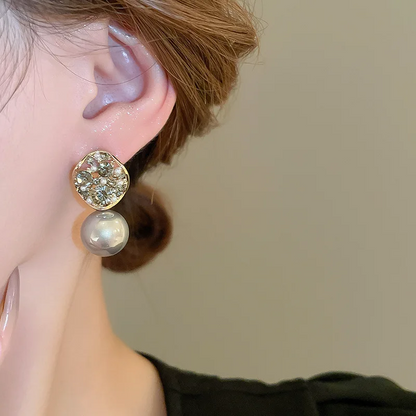 ElegantPearl Crystal Inlaid Stud Earrings for Women