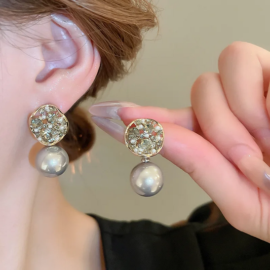 ElegantPearl Crystal Inlaid Stud Earrings for Women