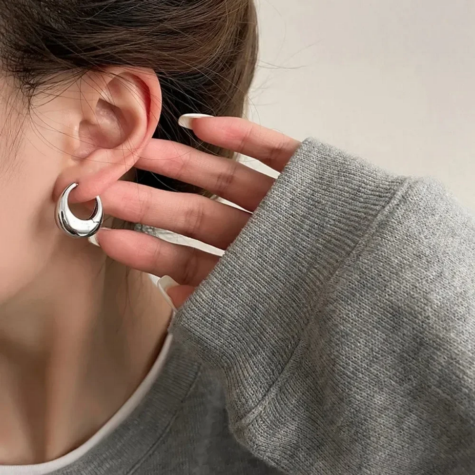 Silver and Gold Stainless Steel Chunky Hoop Earrings