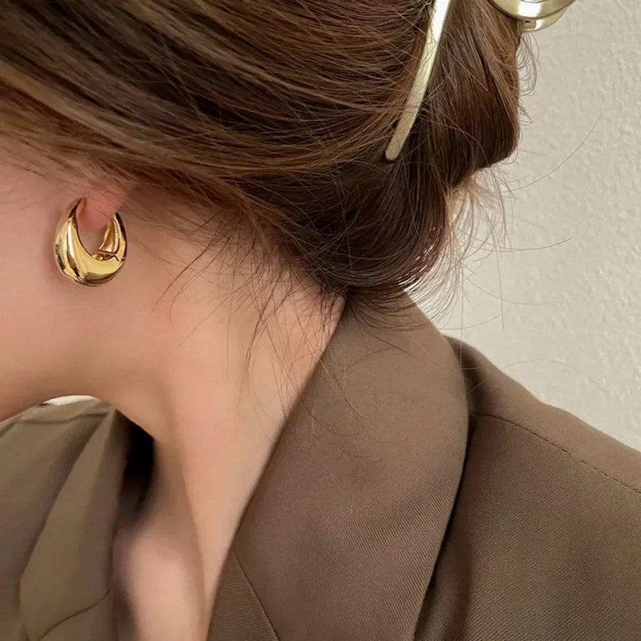 Silver and Gold Stainless Steel Chunky Hoop Earrings