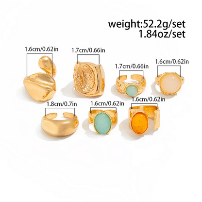 7 Pieces Set Vintage Gold Inlay Rhinestone Rings for Women
