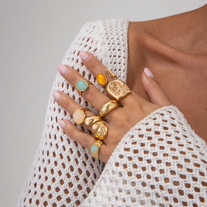 7 Pieces Set Vintage Gold Inlay Rhinestone Rings for Women