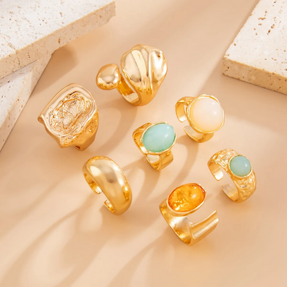 7 Pieces Set Vintage Gold Inlay Rhinestone Rings for Women