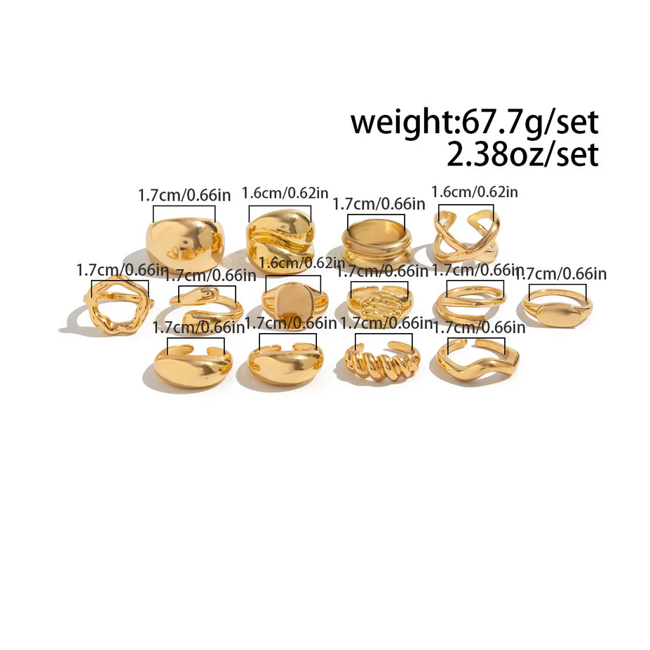 Stylish 14Pcs Vintage Gold and Silver Rings Set