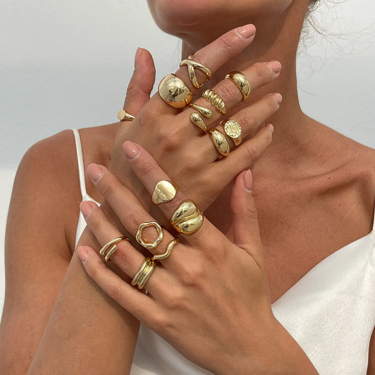 Stylish 14Pcs Vintage Gold and Silver Rings Set