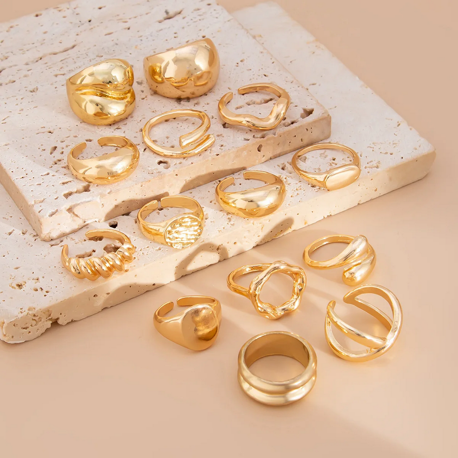 Stylish 14Pcs Vintage Gold and Silver Rings Set