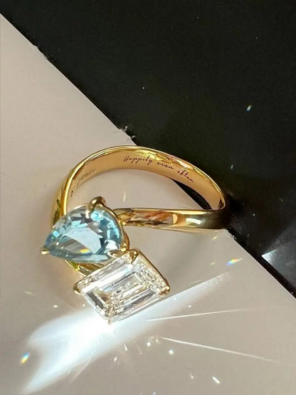 Luxury 925 Sterling Silver Aquamarine Droplet Ring