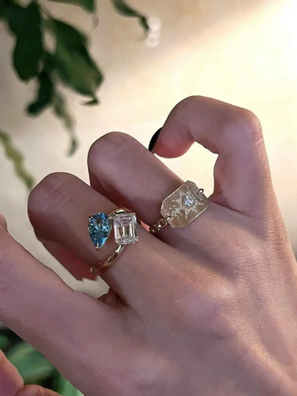 Luxury 925 Sterling Silver Aquamarine Droplet Ring