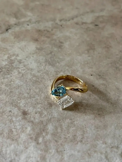 Luxury 925 Sterling Silver Aquamarine Droplet Ring