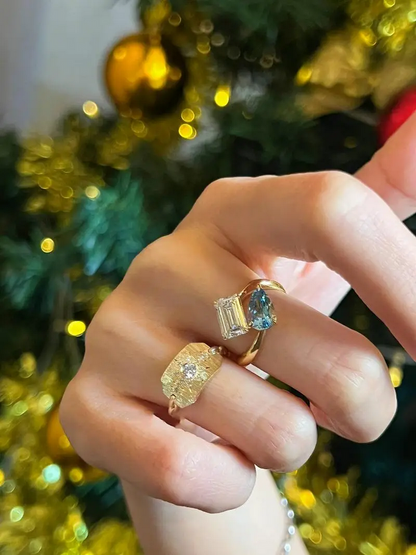 Luxury 925 Sterling Silver Aquamarine Droplet Ring