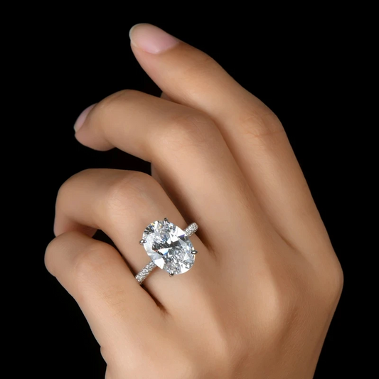 925 Sterling Silver Oval Diamond Ring