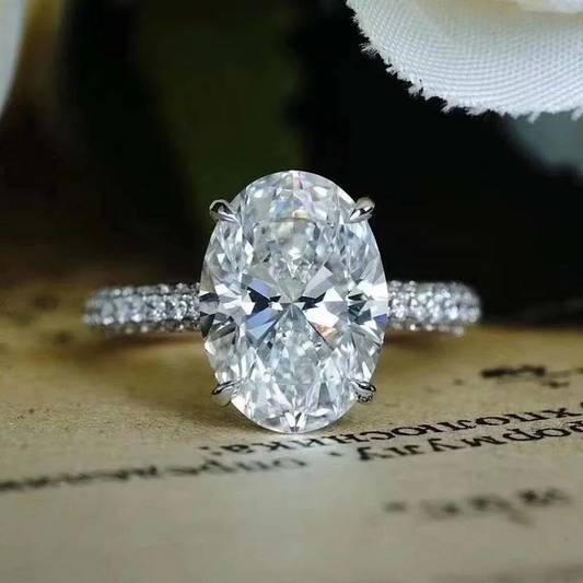 925 Sterling Silver Oval Diamond Ring