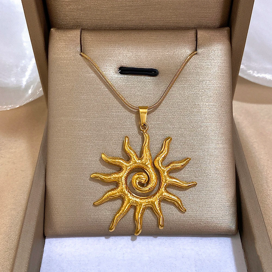 Chic Gold and Silver Sun Pendant Necklace