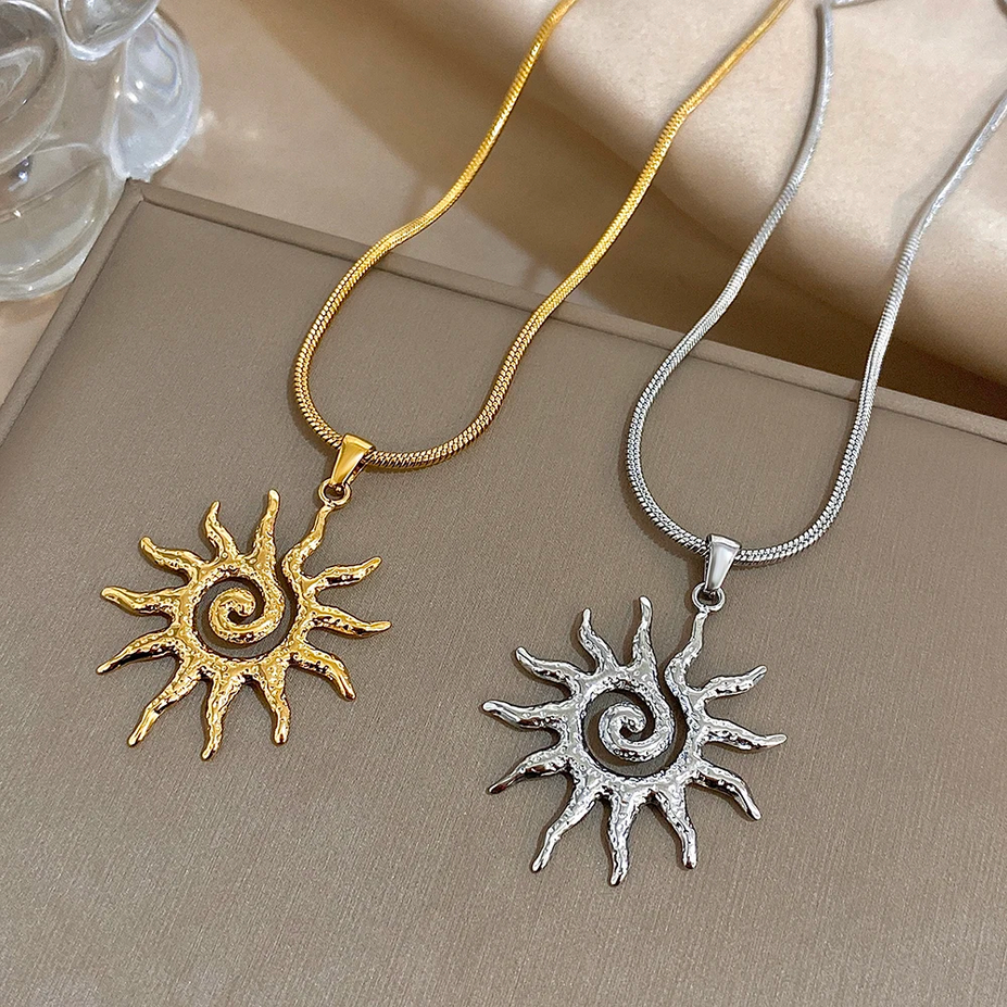 Chic Gold and Silver Sun Pendant Necklace