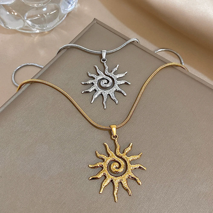 Chic Gold and Silver Sun Pendant Necklace