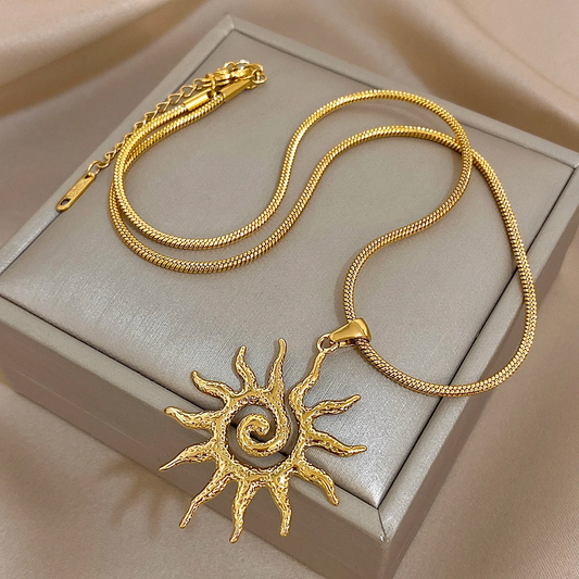 Chic Gold and Silver Sun Pendant Necklace
