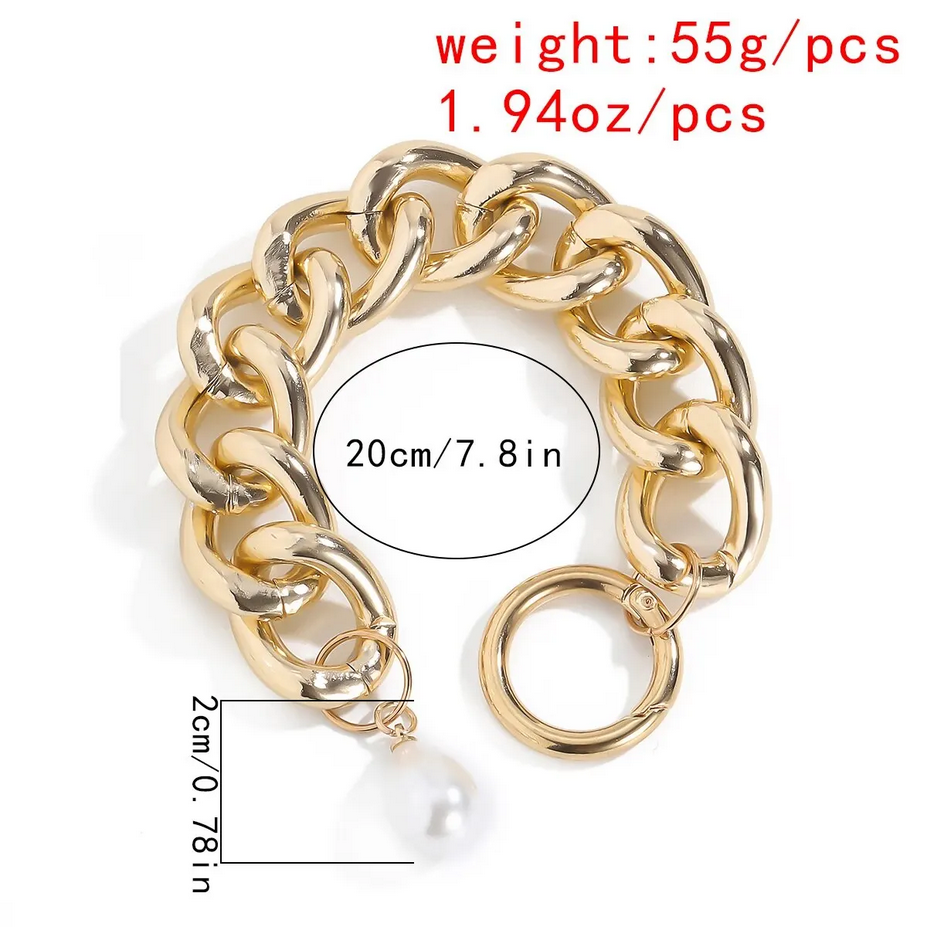 Gold  Chain Bracelet with Pearl Pendant
