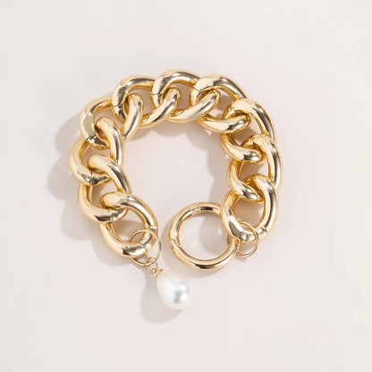Gold  Chain Bracelet with Pearl Pendant