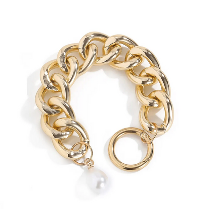 Gold  Chain Bracelet with Pearl Pendant
