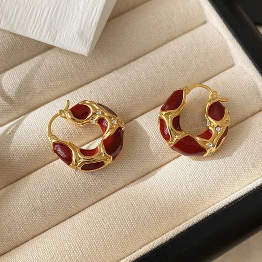 Classy Vintage Enamel Hoop Earrings