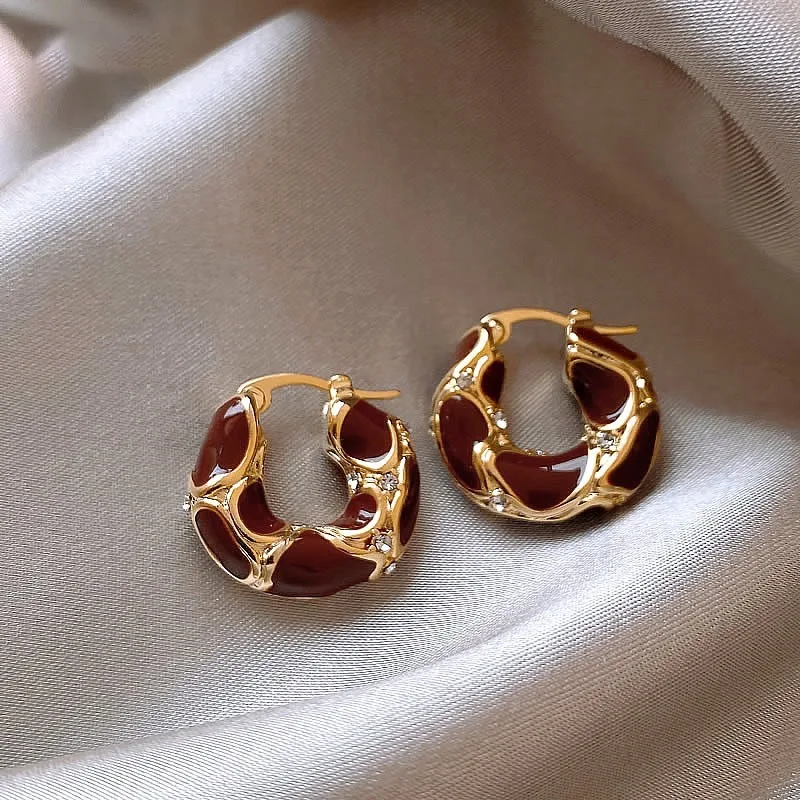 Classy Vintage Enamel Hoop Earrings