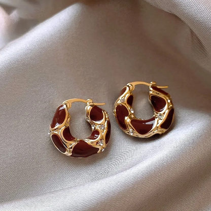 Classy Vintage Enamel Hoop Earrings